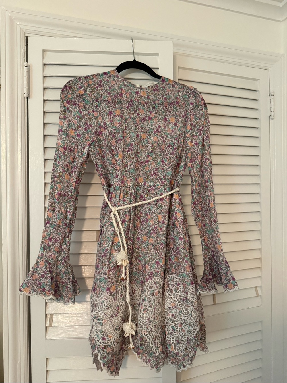 Zimmermann Carnaby Floral Lace Hem Long-Sleeve Mini Dress NWT Size Small